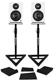 Rockville APM6W v2 Bundle: 6.5 in 400W Peak / 100W RMS Powered Studio Monitor Speakers, RVSM1 Pair Near-Field Stands, RRS190S Foam Monitor Isolation Pads 7.5 x 9.5 in, USB, Bluetooth, 3-Items