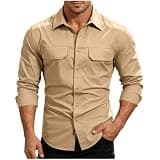 Men's Cargo Shirts Tactical Long Sleeve Shirts Button Up Cooling Quick Dry Hiking Fishing Shirts with Pocket Khaki