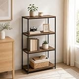 Furevol 4-Tier Metal Storage Shelves, Metal Frame Bookshelf, Storage and Organization Bookcase, Book Shelf, 11.8 x 23.6 x 38.6, for Living Room, Home Office, Bedroom, Amber Pine