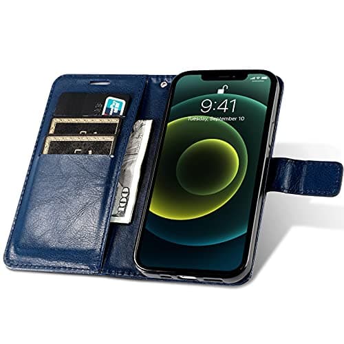 Rfvzubemok Compatible with Huawei P40 Pro Cover,Flip Kickstand Card Slot Wallet Protector Blue