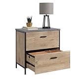2 Drawer Lateral File Cabinet, Brown Wood & Stone Top Horizontal Filing Cabinet, for Home Office Fits Letter & Legal Hanging Files