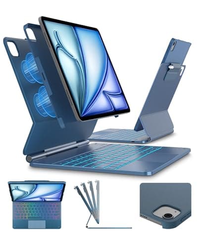 typecase Edge+ Keyboard Case for iPad Air 13"(M4/M3/M2, 2026/2025/2024) & iPad Pro 12.9"(3/4/5/6th Gen),Ultra-Slim Detachable Case,Portrait &Typing Modes,11-Color Backlight,Magnetic Stand,Pacific Blue