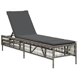 Gray Poly Rattan Patio Sun Lounger with Adjustable Backrest and Cushion