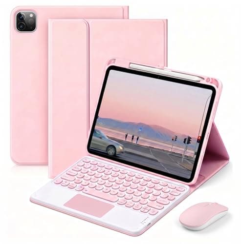 QYiiD Keyboard Case for iPad Pro 13 inch (M5/M4) 2025/2024, Multi-Touch Trackpad, Detachable Bluetooth Keyboard with Mouse & Slim PU Stand Cover with Pencil Holder for iPad Pro 13", Pink