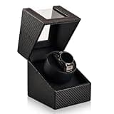 RQQM Automatic Watch Winder for Automatic Watches, Single Watch Winder Box with Quiet Operation, Carbon Fiber Watch Display Case with Transparent Window