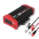 BYGD 500W Power Inverter, DC 12V to 110V AC Converter with 4 USB Quick Charging Ports and Dual AC Outlets Car Charger Equipped Cigarette Lighter Cable and Battery Clamps Red Plug Adapter Converter