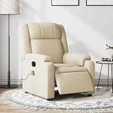 GHVBNMF Electric Massage Recliner Chair, Power Reclining Sofa with 6-Point Vibration and Side Pocket, Cream Fabric Breathable Armchair for Living Room and Home Office Lounge