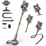 NuYupo Cordless Vacuum Cleaner, 10-in-1 Lightweight Stick Vacuum with 45mins Runtime, Powerful Suction, LED Touch Screen, Rechargeable Vacuum Cleaners for Home Hardwood Floor Carpet Pet Hair (Gold)