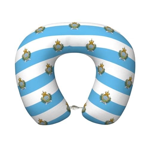DRTGEDS Flag of San Marino Printed Travel Pillow Memory Foam Neck Pillowwith Adjustable Buckle Hidden Zipper Headrest for Napping Gaming