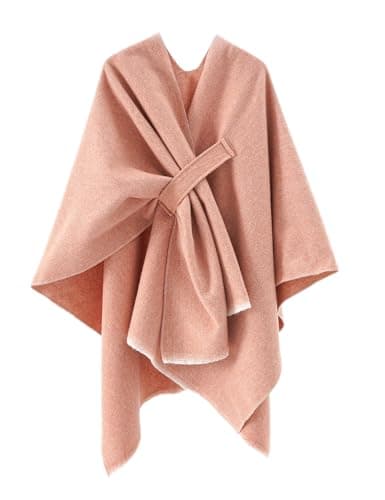 Kcuskl Women's Shawls Wrap Poncho Elegant Soft Capes Open Front Cardigan Large Blanket Warm Wraps for Fall Winter (Pink)