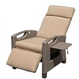 Outdoor Recliner Chair, Patio Recliner with Hand Woven Wicker, Flip Table Push Back, Adjustable Angle, Thickness Cushions, Reclining Lounge Chair for Indoor and Outdoor, Beige