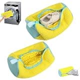 Shoe Washing Bag for Washing Machine,Fluffy Fibers Keep 360° Wrap-around Cleaning,2PCS Laundry Shoe Bag for Washer and Dryer,Invisible Zipper Side Opening Reusable Shoe Washing Bag for All Shoes