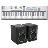Novation Launchkey 61 MK4 White MIDI Keyboard Controller Bundle with Mackie CR3.5 Studio Monitors — White Desk Kit, Pitch and Mod Wheels, 50W Pair for Streaming, Content Creation, Music Production