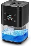 Small Dehumidifier for Bedroom – 63oz 35dB Quiet Auto Dehumidify (60/70%) & Continuous Mode for Bathroom Home Closet RV, Auto Defrost & Auto Shut-Off, 7-Color Light & Timer, Lightweight – Black