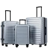 Speskiste 3 Piece Luggage Set, PC+ABS Lightweight Suitcase Sets with 360° Spinner Wheels, Expandable Hardside Carry-On Luggage for Travel Business Stripe Silvery (20/24/28)