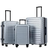 Speskiste 3 Piece Luggage Set, PC+ABS Lightweight Suitcase Sets with 360° Spinner Wheels, Expandable Hardside Carry-On Luggage for Travel Business Stripe Silvery (20/24/28)