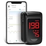 Fingertip Pulse Oximeter- HOLFENRY Pulse Oximeter Bluetooth Oximeter Oxygen Saturation Monitor for SpO2/Heart Rate/PI, with Auto Graph Display/Alarm/Dedicated App, Compatible with iOS&Android