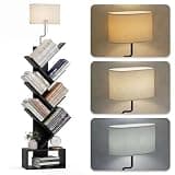 XBurmo 6 Tier Tree Bookshelf with Lights - Small Bookshelf Decor, Corner Bookshelf with Lamps, Living Room Storage, Tall Narrow DVD & CD Shelf, Comic Bookcases Standing for Bedroom or Office, White