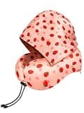 BAIKEA Satin Neck Pillow with Hood Pixie Pillows for Short Hair Sleep Travel Airplane Memory Foam Long Flight Plane Essentials Strawberry