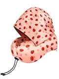 BAIKEA Satin Neck Pillow with Hood Pixie Pillows for Short Hair Sleep Travel Airplane Memory Foam Long Flight Plane Essentials Strawberry
