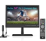 Feihe 14 Inch Small TV - HD LCD Flat Screen Kitchen TV with Digital Tuner, HDMI/USB/VGA, Built-in Stand and Remote Control, Suitable for RV, Camping, and Offices(No Smart TV)