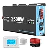 2500W Pure Sine Wave Power Inverter with Transfer Switch, 12V DC to 120V AC Converter, Auto Switch to Shore Power, 5000W Peak, Remote LCD Controller, USB & Type-C for RV, Truck, Off-Grid Use