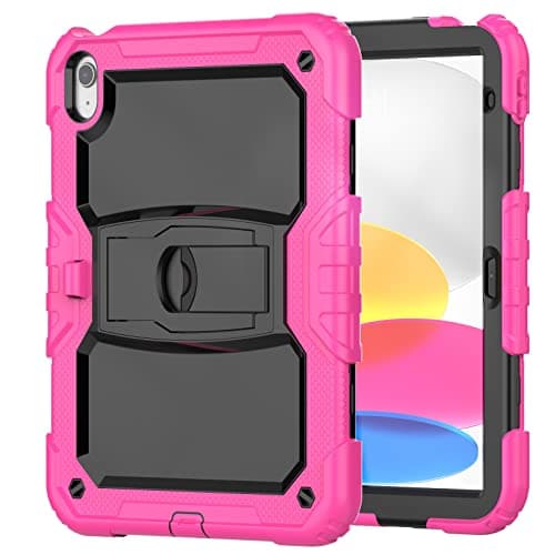 Case for IPad (10th Generation) 2022, for 10.9-inch, 3-Layer Protective with Stand, Heavy Duty Shockproof with Shoulder Strap(Rose Red)