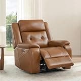 Leather Power Recliner Chair for Adults, Wall Hugger Electric Reclining Sofa with Power Headrest, Adjustable Lounge Seat with Cup Holders, USB Charging Ports for Living Room