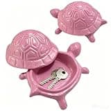 Pesilo Cast Iron Turtle Key Hider, Hide A Key Outside Turtle Statues Key Box, Spare Key Hider Outdoor Hidden Key Holder Garden Yard Patio Decoration Gifts, Pink