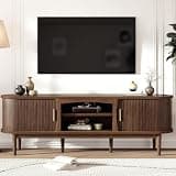 Decofy Mid Century TV Stand for TVs up to 65 Inches, Entertainment Center with Storage, Power Outlet, Fluted Sliding Doors & Adjustable Shelves, Modern Media TV Console Table for Living Room (Walnut)