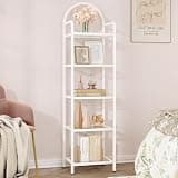 Hzuaneri Bookcase Bookshelf, Tempered Glass Bookshelves, Slim Shelving Unit for Bedroom, Bathroom, Home Office, Steel Frame, 5 Tier White BC05099W