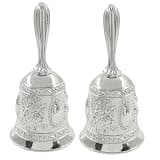 Opfiue 2 Pack Silver Hand Bell – Vintage Loud Call Bell for Wedding, Teacher Classroom, Senior Bedside, Tibetan Meditation, Christmas Bells