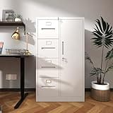 Hanuq 4-Drawer Vertical Metal File Cabinet with Lock, Steel Storage Cabinet with 1 Door, for Home Office, Bedroom, Living Room & School
