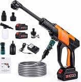 2000PSI Cordless Portable Washer – 4000mAh Cleaner with 6-in-1 Nozzle, 2 Batteries, Shut-Off Valve & Garden Hose Adapter for Watering, Car, Floor, Wall, and Fence Cleaning