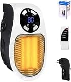 Mini Plug in Heater, Portable Wall Space Heater with Remote, Small Wall Outlet Heating with Adjustable Thermostat and 12H Timer, LED Display for Home Office Bathroom Indoor Use