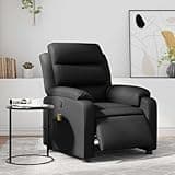 KHNLGFR Electric Massage Recliner Chair with 135 Degree Recline, Black Faux Leather Powered Recliner with 6 Vibration Massage Points and Side Pocket