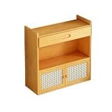 CFGH6FDF Countertop Minimalism Bamboo Bookshelf with Rattan Weaving Doors Home Storage Rack Freestanding Book Shelf