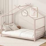 Klaczituj Twin Size Metal House Platform Bed, Pink
