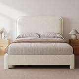 DUMOS Queen Bed Frame, Luxurious Teddy Boucle Platform Bed with Adjustable Headboard and Footboard, Soft Rounded Corners, No Box Spring Required, Non-Slip and Noise-Free, Easy Assembly, White