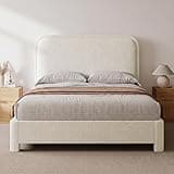 DUMOS Queen Bed Frame, Luxurious Teddy Boucle Platform Bed with Adjustable Headboard and Footboard, Soft Rounded Corners, No Box Spring Required, Non-Slip and Noise-Free, Easy Assembly, White