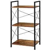 HCHQHS Small Bookshelf, Adjustable 3-Tier Industrial Bookcase, Rustic Open Book Shelf, Wood and Metal Horizontal Bookshelves