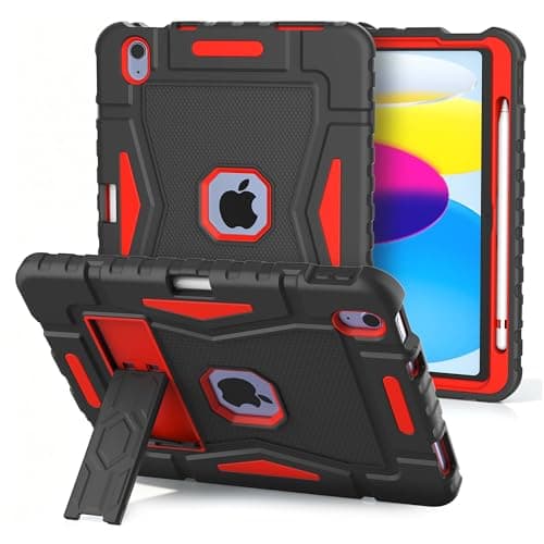 YIHE Case for iPad 11th Gen 11" 2025 & 10th Gen 10.9" 2022, Heavy Duty Shockproof Rugged Protective Cover with Built-in Pencil Holder & Kickstand, iPad A16 Case for Kids Boys Girls, Black&Red