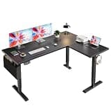 63” L Shaped Electric Standing Desk, Height Adjustable Computer Desk with LED Screen & Memory Presets, Ergonomic Sit to Stand Desk with Headphone Hook for Home, Office and Workstation, Dark Black