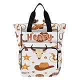 VELINTE Personalized Cowboy Hat Bull Diaper Bag Backpack, Skull Large Capacity Unisex Travel Baby Bag with Insulated Bottle Pockets & Stroller Straps, Gift for Boys Girls Mom Dad