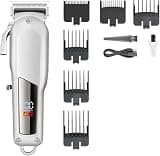 Mens Hair Clippers, Trimmer Electric Clipper Haircut Machine LED Display Mini Gold Cordless Household for Men(Silver)