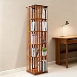FURNITLEG 5-Tier Rotating Bamboo Bookshelf, Floor Standing Storage Book Shelves, Space-Saving, 220lbs Capacity, Revolving Book Shelf for Small Spaces, Corner, Bedroom