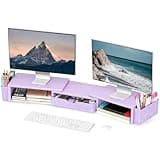 Spacrea Metal Desk Organizers and Accessories, Dual Monitor Stand Riser with Drawer and 2 Pen Holders, Desk Accessories & Workspace Desktop Organizers for Office Supplies (Purple)