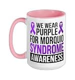 We Wear Purple For Morquio Syndrome Awareness Ceramic Mug, Pink/White, 15oz