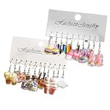 XBOKA Fashionable Simulation Bubble Milk Teas Earrings Set 11 Pairs Lovely Sturdy Resin Jewelry Accessory for Trendy Women