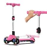 ELECOSMOS Electric Scooter for Kids Ages 4+, 3 Wheel Electric Scooters for Kid, Light Up Wheels & Deck, Long Battery Life, Kick Scooter for Kids 5-7, Biginner Electric Scooter, Girls, Toddlers, Pink